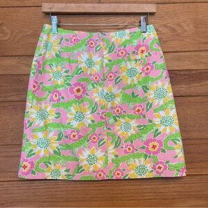 Zara Pink and Green Floral A-Line Skirt